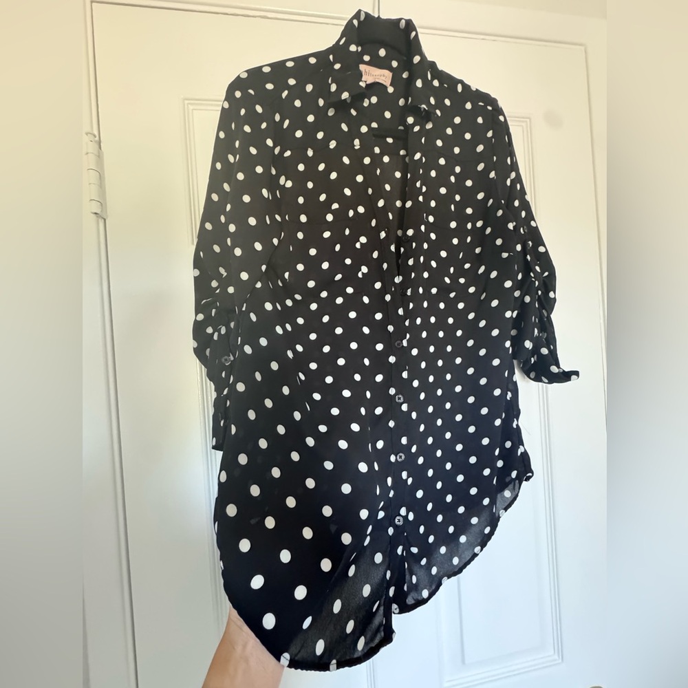 Philosophy Black and White Polka Dot Button Down Women’s Blouse, Size Medium - Picture 4 of 11